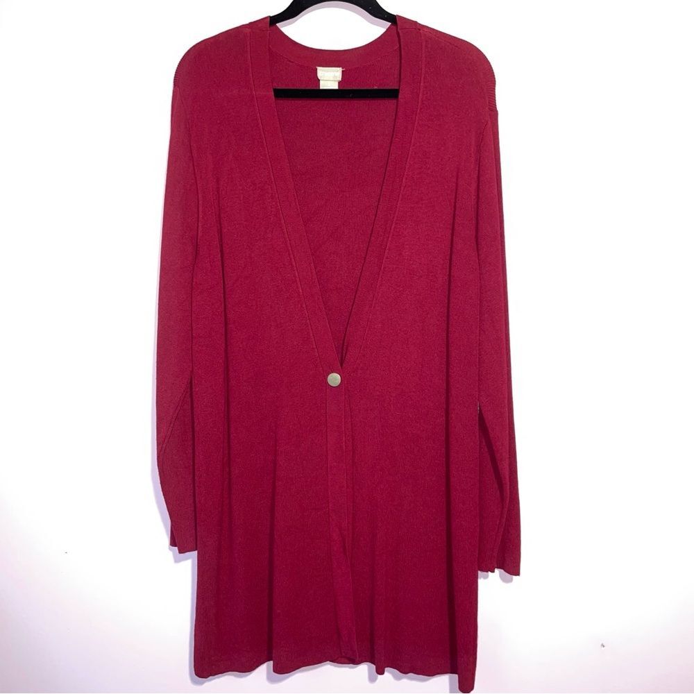 Chicos Longline Cardigan Sweater Women XL V Neck Knit Office Minimalist Academia